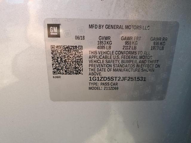 1G1ZD5ST2JF251531 - 2018 CHEVROLET MALIBU LT Մոխրագույն լուսանկար 12