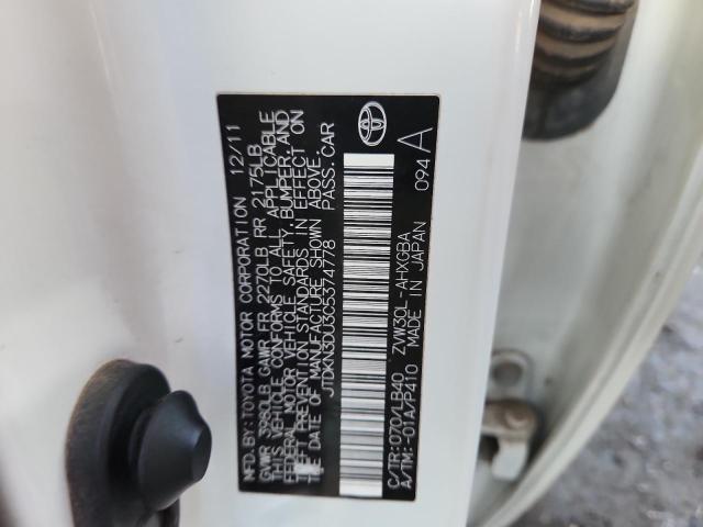 JTDKN3DU3C5374778 - 2012 TOYOTA PRIUS 白色 照片 12
