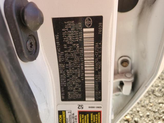 4T1G11AK8LU912563 - 2020 TOYOTA CAMRY SE WHITE photo 12