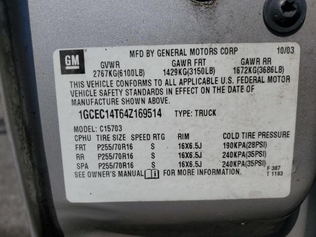 1GCEC14T64Z169514 - 2004 CHEVROLET SILVERADO C1500 SILVER photo 13