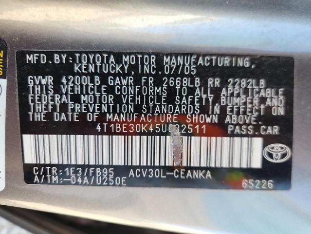 4T1BE30K45U632511 - 2005 TOYOTA CAMRY LE Boz foto 13