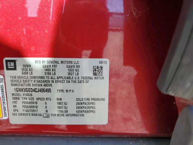 1GNKVGED4CJ406495 - 2012 CHEVROLET TRAVERSE LT წითელი ფოტო 14