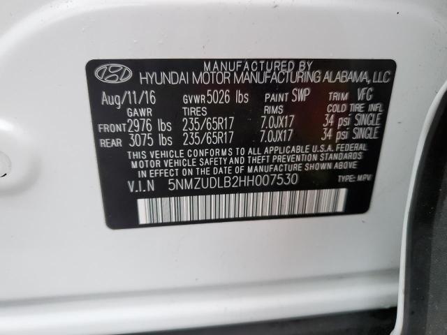 5NMZUDLB2HH007530 - 2017 HYUNDAI SANTA FE S WHITE photo 12