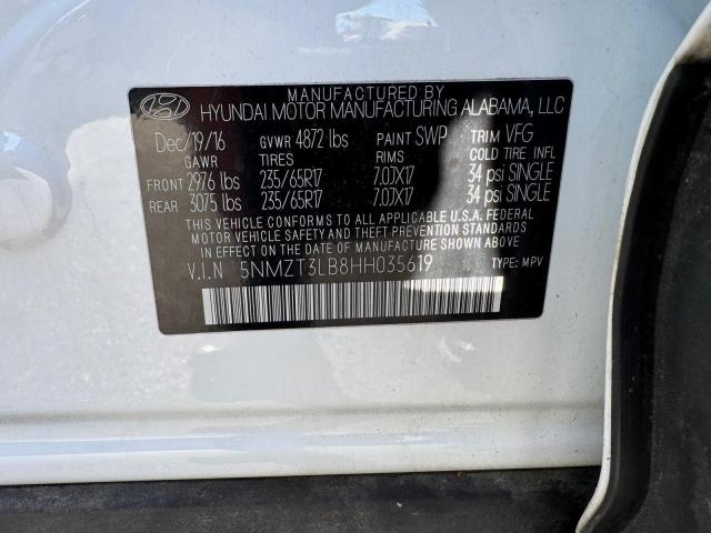 5NMZT3LB8HH035619 - 2017 HYUNDAI SANTA FE S WHITE photo 12