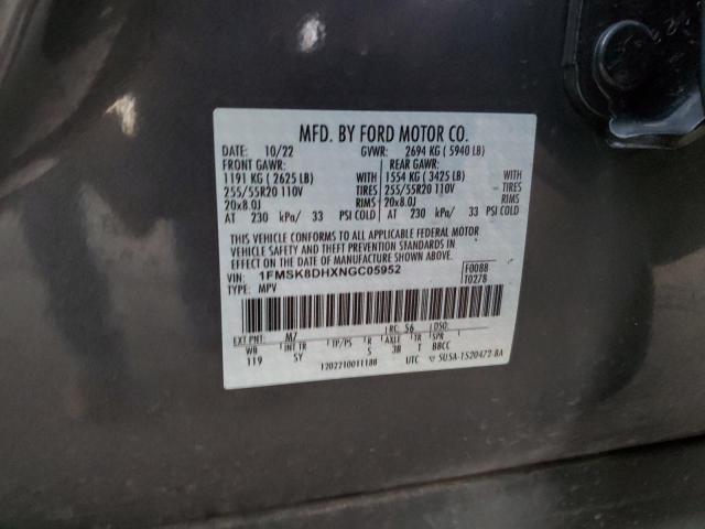 1FMSK8DHXNGC05952 - 2022 FORD EXPLORER XLT Boz foto 13