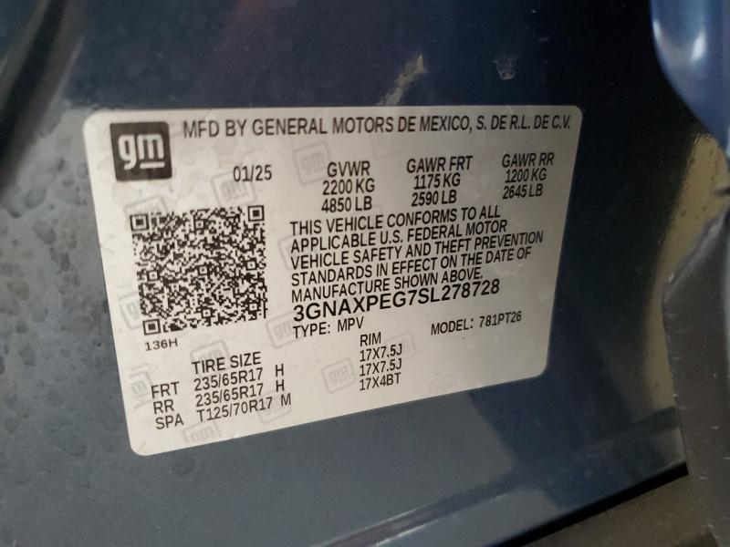 3GNAXPEG7SL278728 - 2025 CHEVROLET EQUINOX LT ლურჯი ფოტო 14