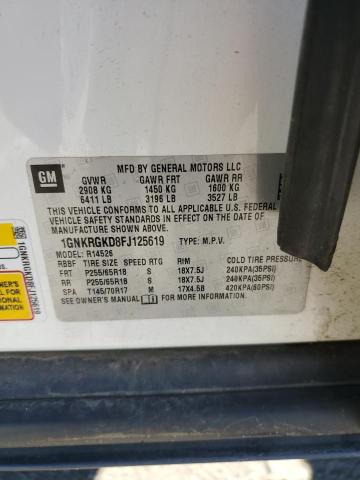 1GNKRGKD8FJ125619 - 2015 CHEVROLET TRAVERSE LT WHITE photo 13