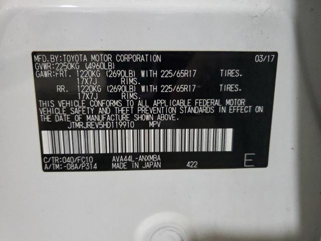 JTMRJREV5HD119910 - 2017 TOYOTA RAV4 HV LE WHITE photo 13