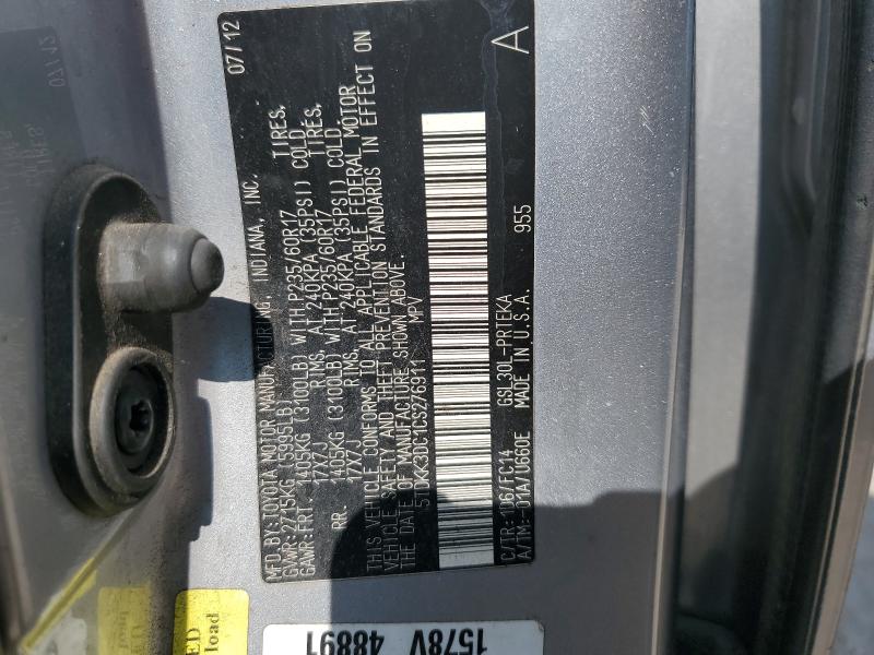 5TDKK3DC1CS276911 - 2012 TOYOTA SIENNA LE SILVER photo 12