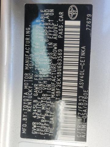 4T1BF3EK1BU663569 - 2011 TOYOTA CAMRY BASE GRAY photo 12