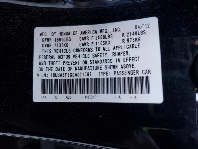 19UUA8F5XCA031787 - 2012 ACURA TL BLACK photo 12