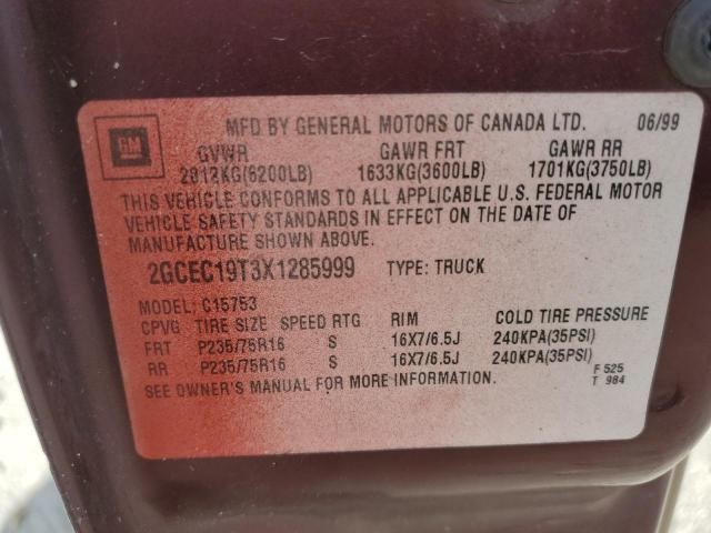 2GCEC19T3X1285999 - 1999 CHEVROLET SILVERADO C1500 ბურგუნდია ფოტო 12