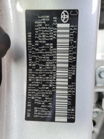 5YFEPMAE8MP208500 - 2021 TOYOTA COROLLA LE ვერცხლისფერი ფოტო 12