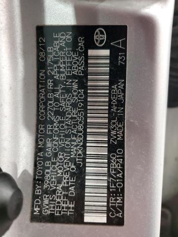 JTDKN3DU8C5519104 - 2012 TOYOTA PRIUS SILVER photo 14