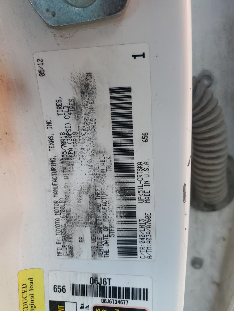 5TFRM5F1XCX047282 - 2012 TOYOTA TUNDRA DOUBLE CAB SR5 WHITE photo 12