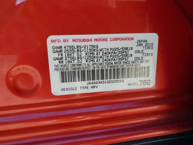JA4AD3A31GZ025069 - 2016 MITSUBISHI OUTLANDER SE RED photo 13