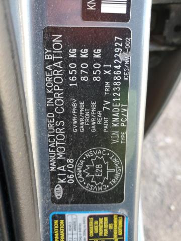 KNADE123886422927 - 2008 KIA RIO BASE GRAY photo 12