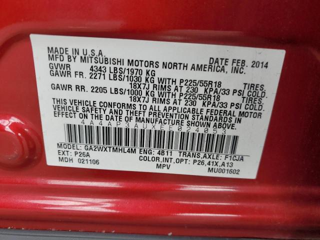 4A4AP3AUXEE024053 - 2014 MITSUBISHI OUTLANDER ES Qırmızı foto 13