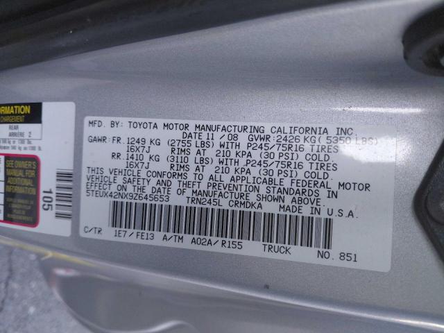 5TEUX42NX9Z645653 - 2009 TOYOTA TACOMA ACCESS CAB Gümüş fotoğraf 10