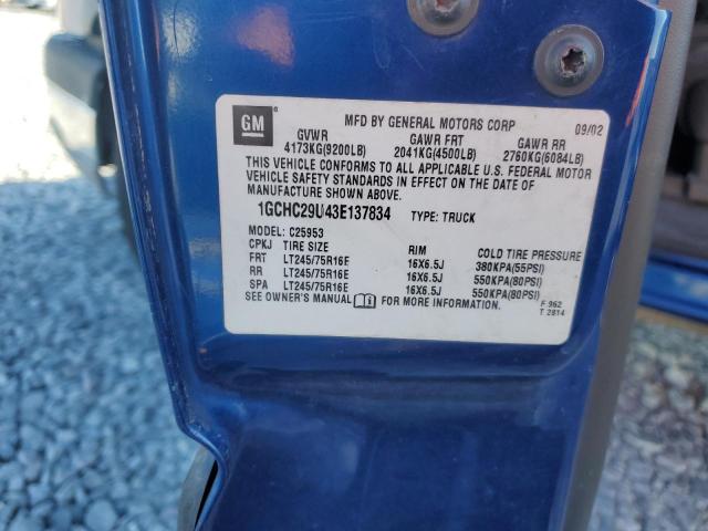 1GCHC29U43E137834 - 2003 CHEVROLET SILVERADO C2500 HEAVY DUTY BLUE photo 12