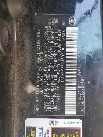 4T1BF3EK5BU160708 - 2011 TOYOTA CAMRY BASE GRAY photo 12