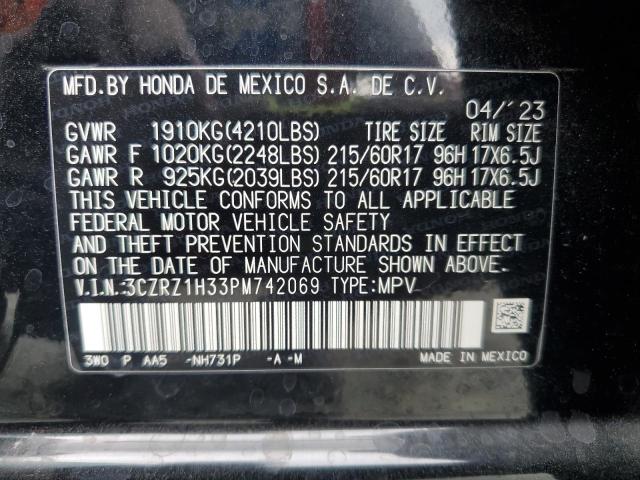 3CZRZ1H33PM742069 - 2023 HONDA HR-V LX BLACK photo 14