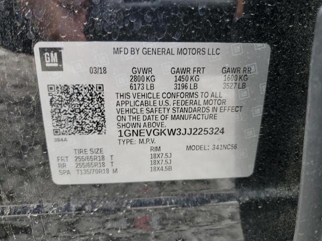 1GNEVGKW3JJ225324 - 2018 CHEVROLET TRAVERSE LT 黑色 照片 13