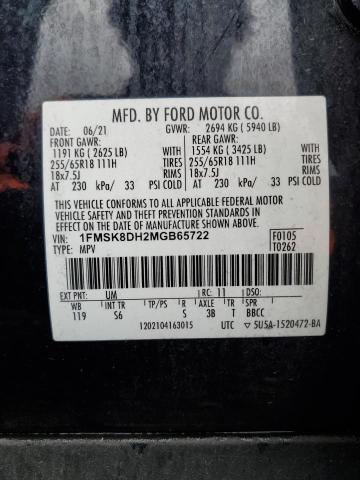1FMSK8DH2MGB65722 - 2021 FORD EXPLORER XLT BLACK photo 13