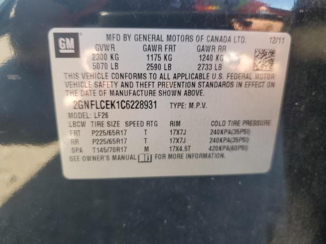 2GNFLCEK1C6228931 - 2012 CHEVROLET EQUINOX LS BLACK photo 12