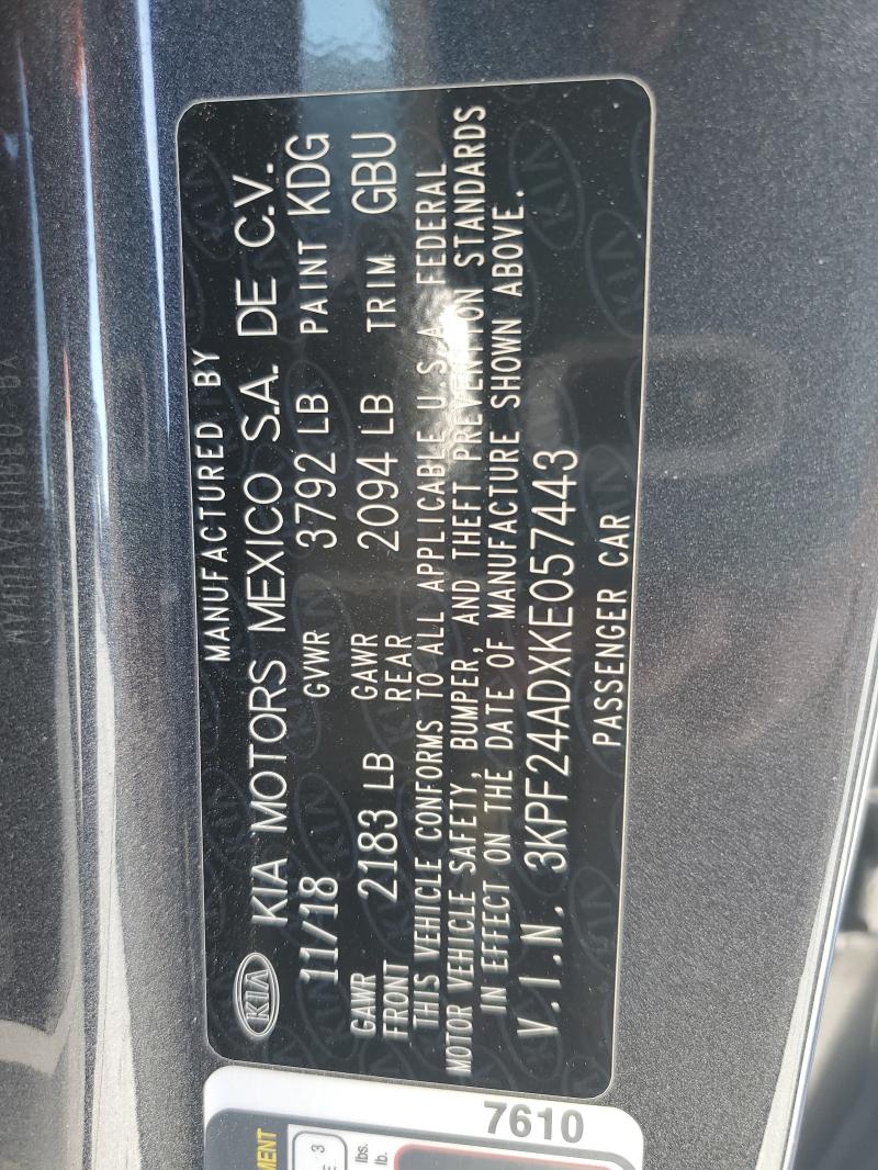 3KPF24ADXKE057443 - 2019 KIA FORTE FE CHARCOAL photo 12