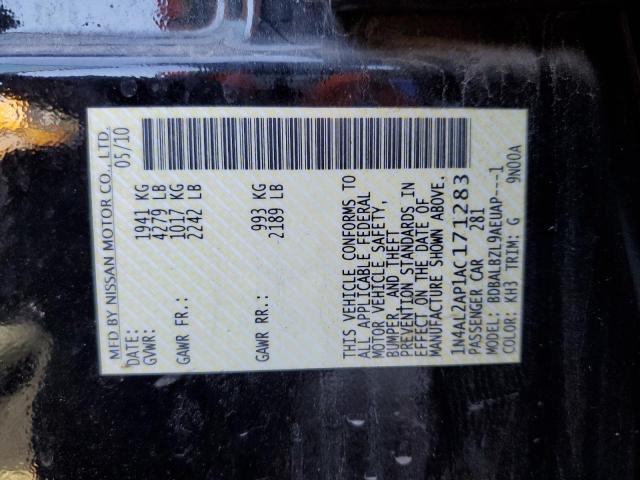 1N4AL2AP1AC171283 - 2010 NISSAN ALTIMA BASE BLACK photo 12