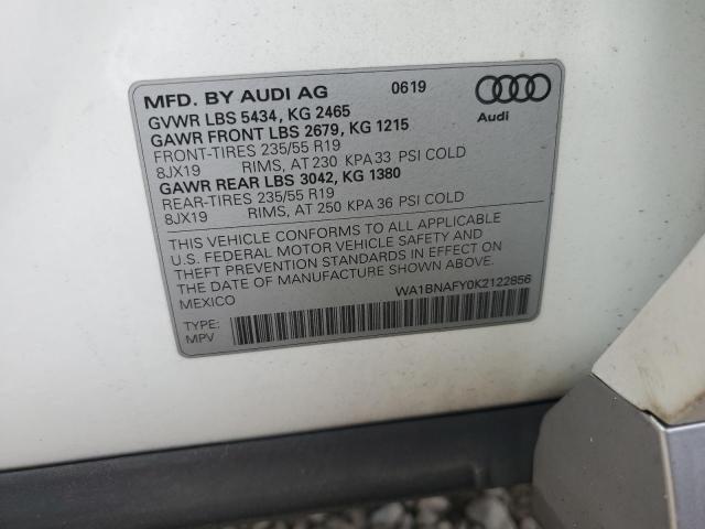 WA1BNAFY0K2122856 - 2019 AUDI Q5 PREMIUM PLUS WHITE photo 13