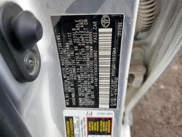 4T4BF1FK9CR234982 - 2012 TOYOTA CAMRY BASE SILVER photo 12