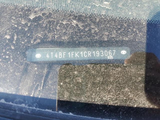 4T4BF1FK1CR193067 - 2012 TOYOTA CAMRY BASE Сірий фото 12