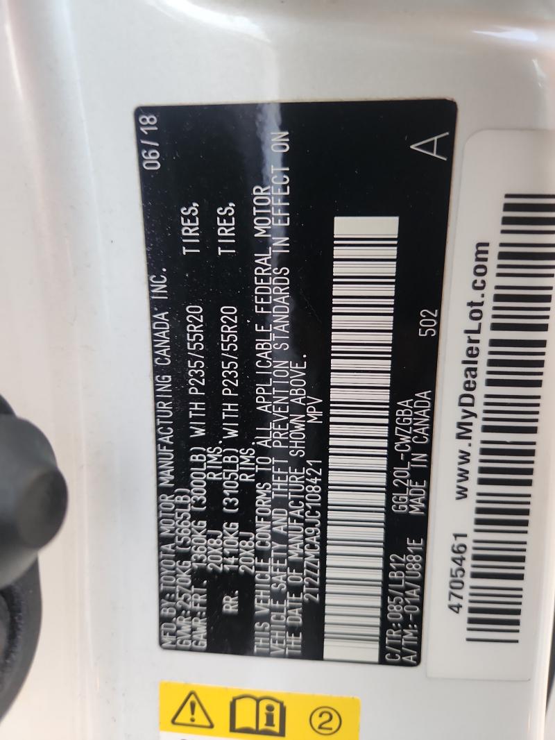 2T2ZZMCA9JC108421 - 2018 LEXUS RX 350 BASE WHITE photo 13