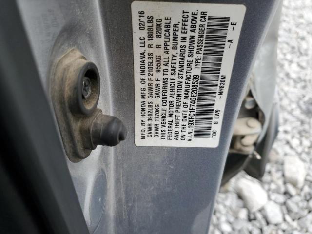 19XFC1F74GE208539 - 2016 HONDA CIVIC EXL SILVER photo 12