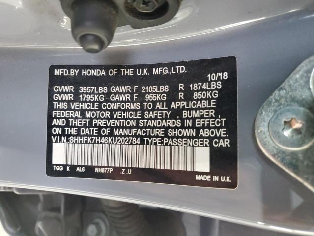 SHHFK7H46KU202784 - 2019 HONDA CIVIC SPORT Сұр фото 13