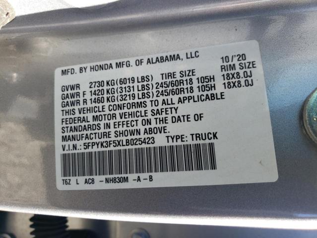 5FPYK3F5XLB025423 - 2020 HONDA RIDGELINE RTL 银色 照片 12