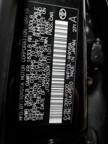 JTDKDTB39F1111011 - 2015 TOYOTA PRIUS C BLACK photo 13