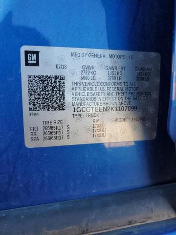 1GCGTEEN2K1107099 - 2019 CHEVROLET COLORADO ZR2 BLUE photo 12