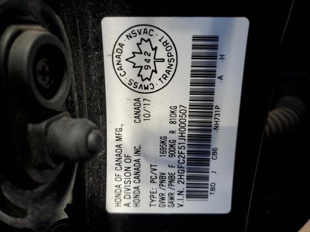 2HGFC2F51JH000507 - 2018 HONDA CIVIC LX BLACK photo 13