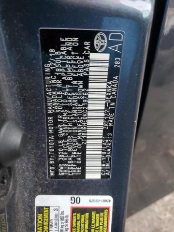 2T1BURHE0KC219762 - 2019 TOYOTA COROLLA L BLUE photo 12