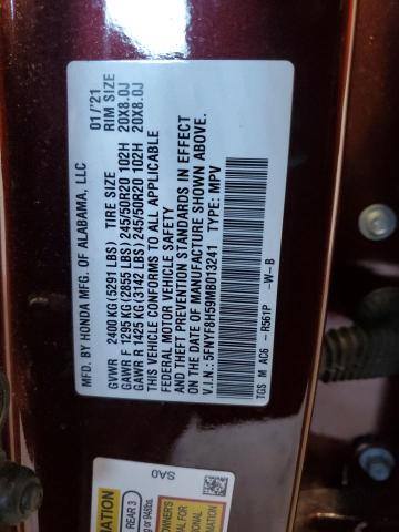 5FNYF8H59MB013241 - 2021 HONDA PASSPORT EXL Bordeaux photo 14