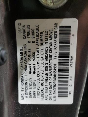 2HGFB2F94DH554991 - 2013 HONDA CIVIC EXL BROWN photo 12