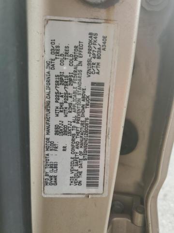 5TEGN92N01Z800876 - 2001 TOYOTA TACOMA DOUBLE CAB PRERUNNER TAN photo 12