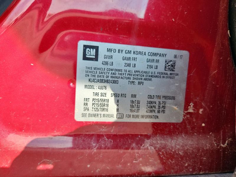 KL4CJASB3HB243083 - 2017 BUICK ENCORE PREFERRED RED photo 13