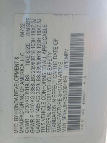 5FNRL6H75NB064496 - 2022 HONDA ODYSSEY EXL 白色 照片 13