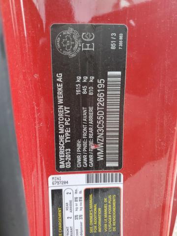 WMWZN3C55DT266195 - 2013 MINI COOPER RED photo 12