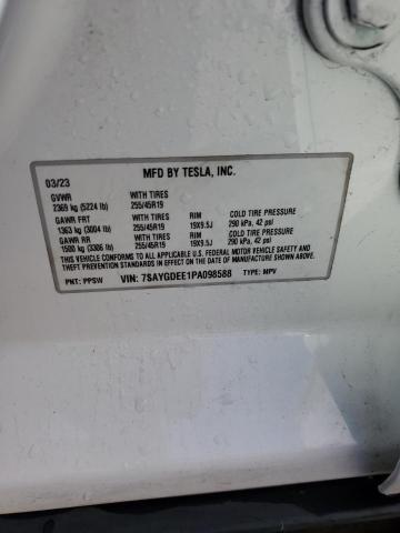 7SAYGDEE1PA098588 - 2023 TESLA MODEL Y თეთრი ფოტო 12