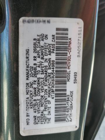 4T1BF30K63U544988 - 2003 TOYOTA CAMRY LE მწვანე ფოტო 12